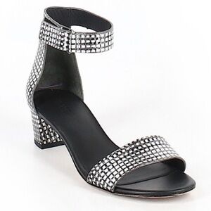 Vince Rita Checkered Sz 7.5 Leather Minimalist Contemporary Ankle Strap Sandals